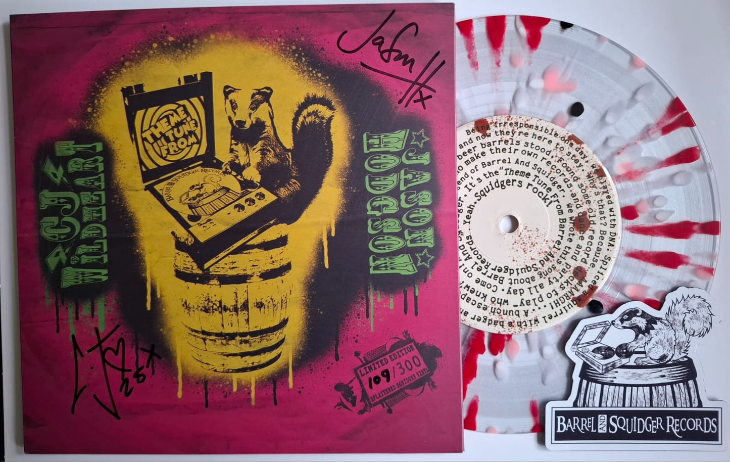 Limited edition, double A-sided, hand-numbered 7” “Splattered Squidger” vinyl signed + fridge magnet (Copy)